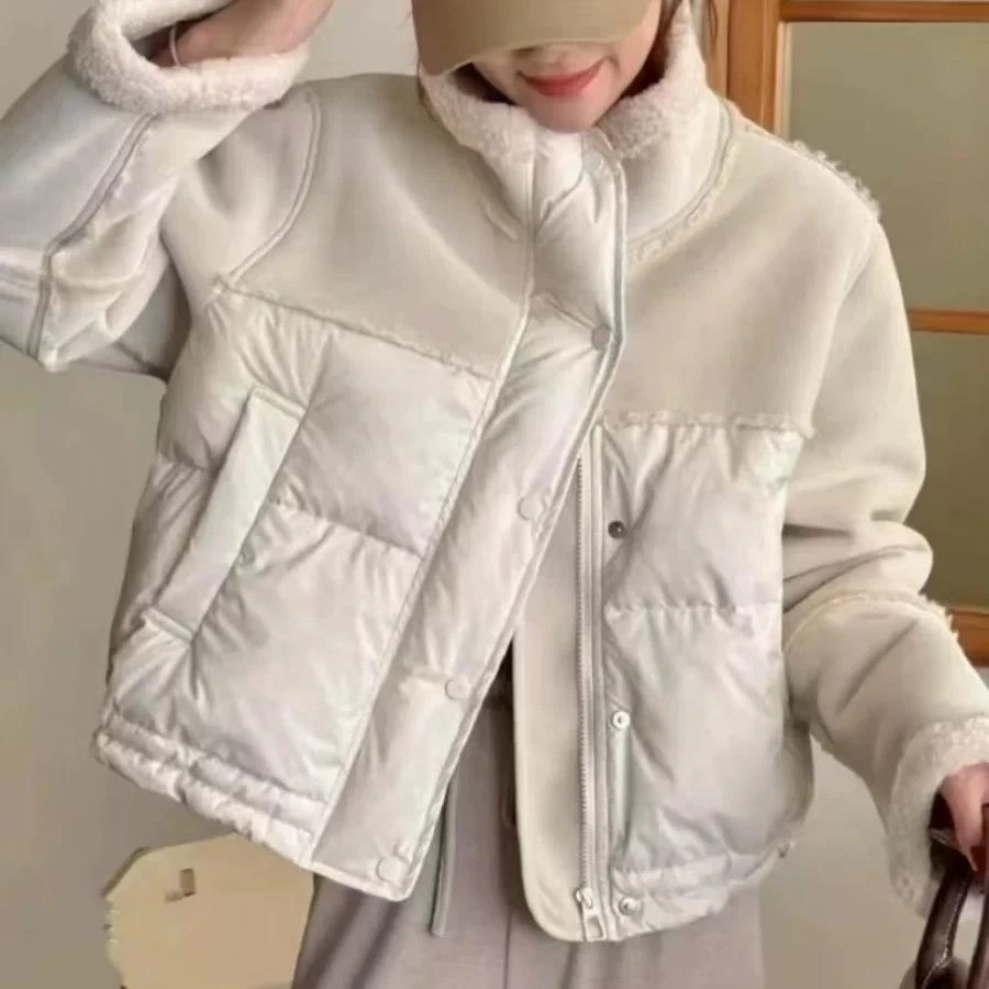 7439 C立领皮毛一体棉服外套女加厚宽松短款上衣设计感