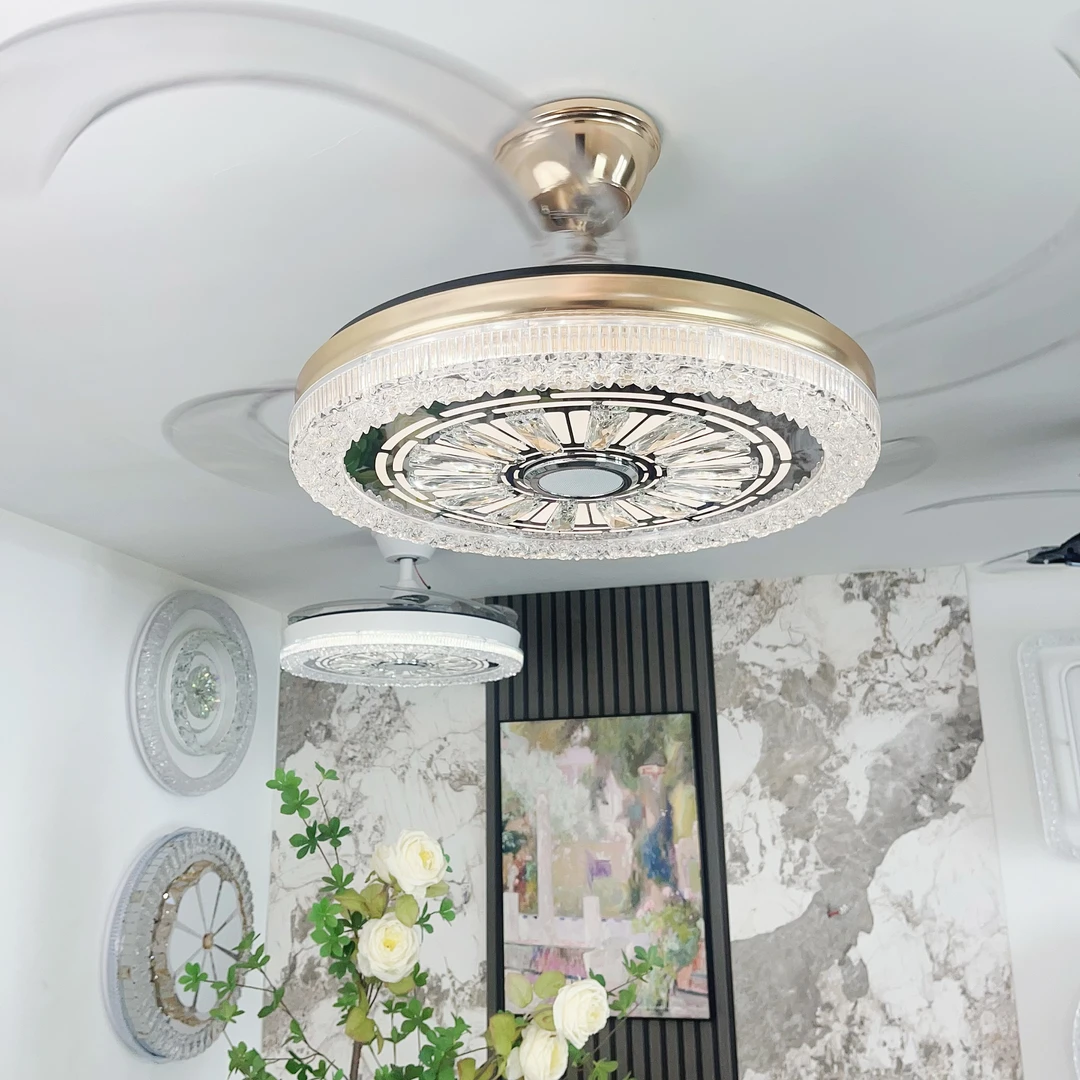 3D音响风扇灯现代简约语音控制卧室餐厅小客厅风扇灯【2137】