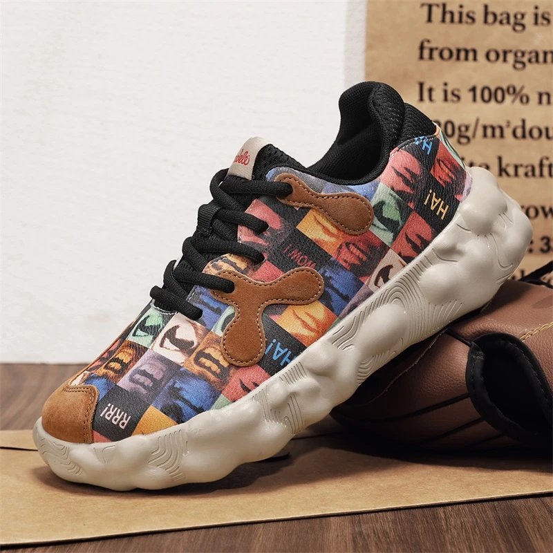 秋冬季男女同款彩绘旅行鞋明星丑萌鞋泡泡鞋时尚增高厚底情侣潮鞋