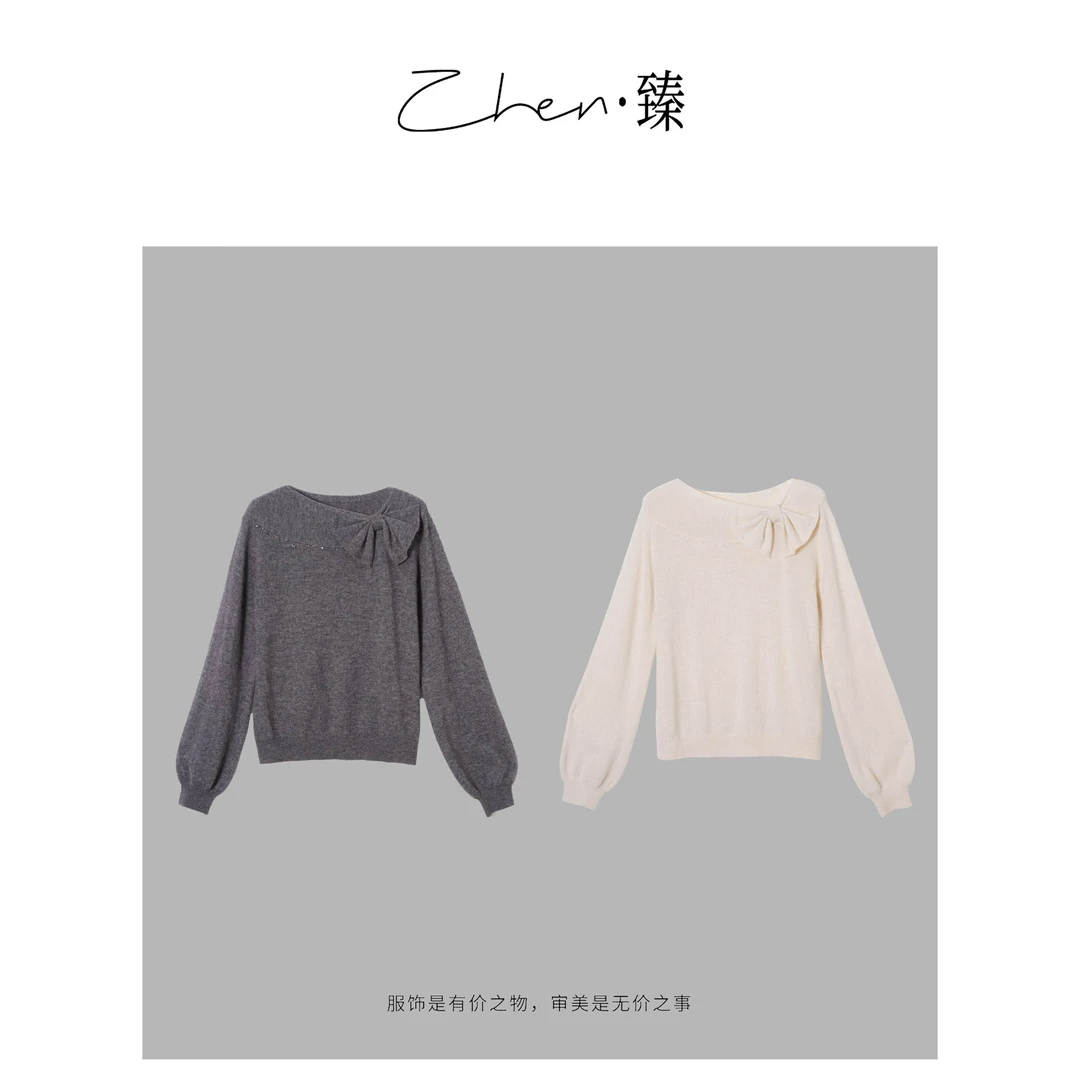 ZHEN.臻 欧货时尚蝴蝶结扎花绵羊毛秋冬单穿长袖针织衫SY8888Z