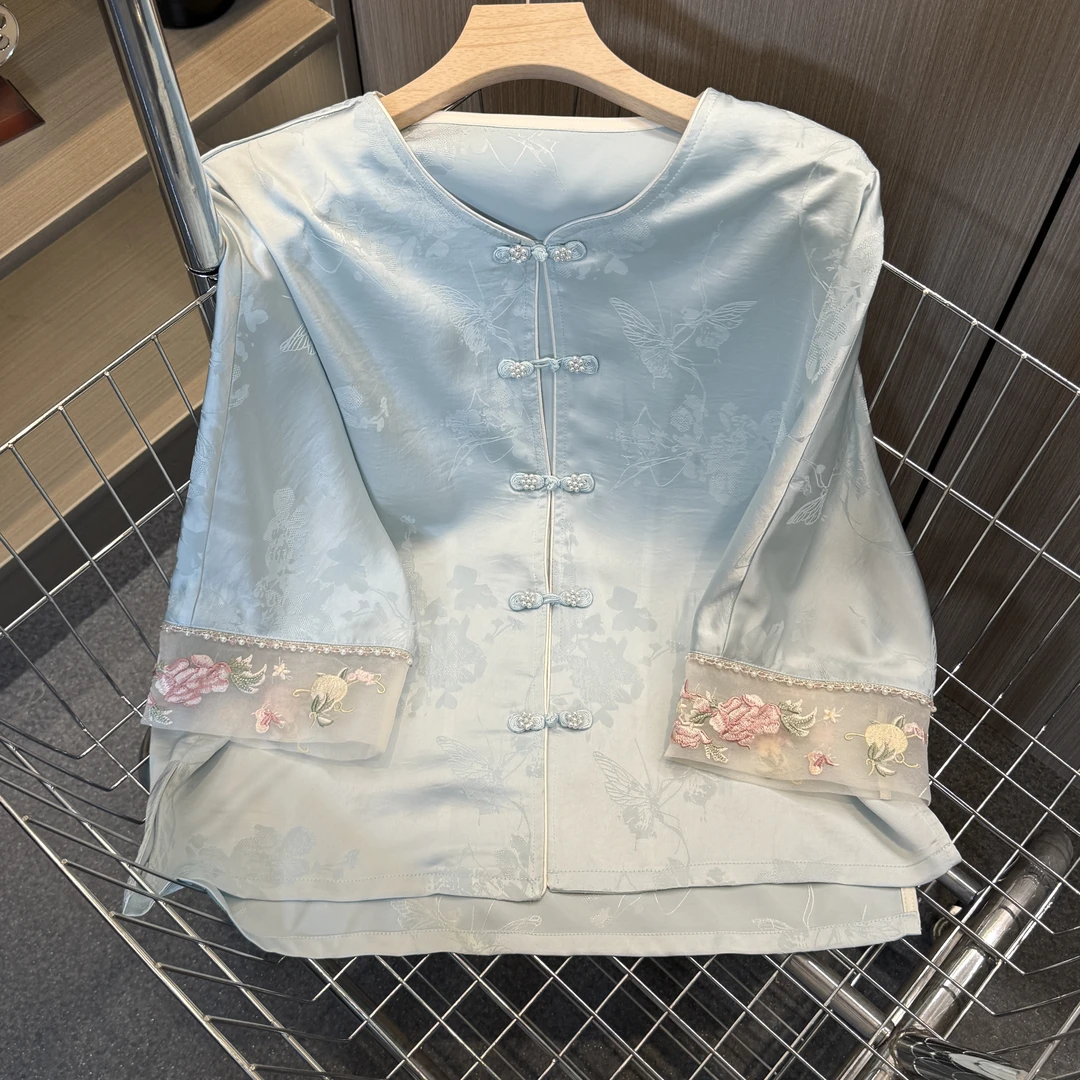 【蝶轻凉】七分袖宽松凉爽新中式女士外套 中国风夏季复古女士上衣