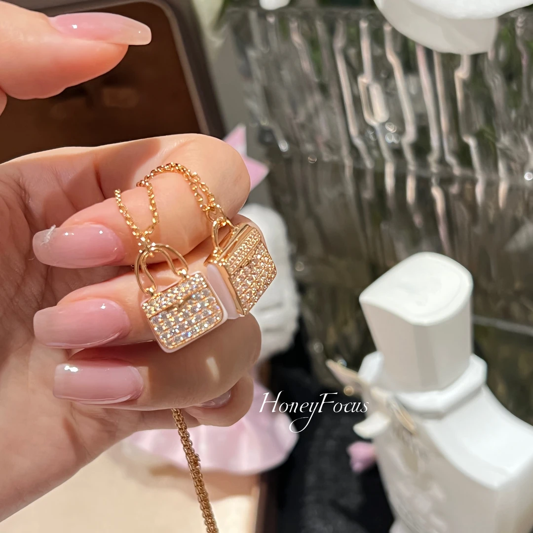 坠链均925银合成锆石 小粉包项链 简约轻奢百搭休闲风项链 #9324