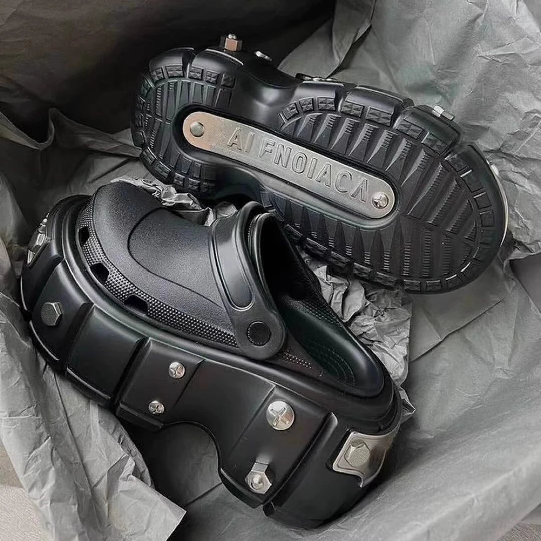 黑色巴黎洞洞鞋厚底增高男女拖鞋2025新款夏季外穿踩屎感男士凉鞋