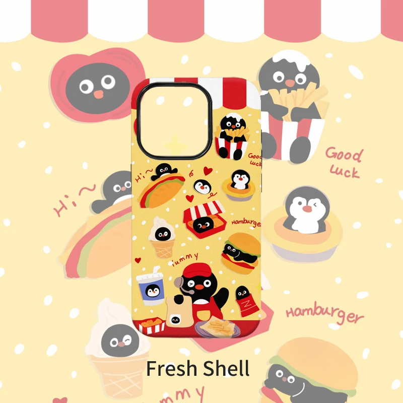 汉堡企鹅菲林二合一适用于苹果VIVO华为OPPO防摔卡通手机壳
