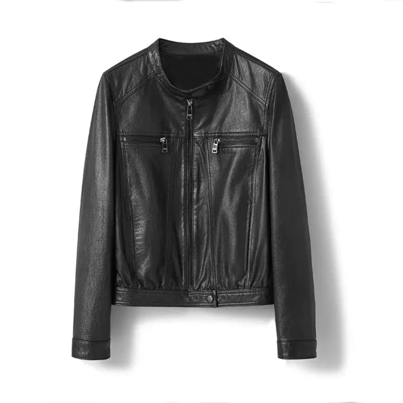 2025新款头层油蜡小牛皮真皮皮衣女立领短款夹克休闲百搭个性外套