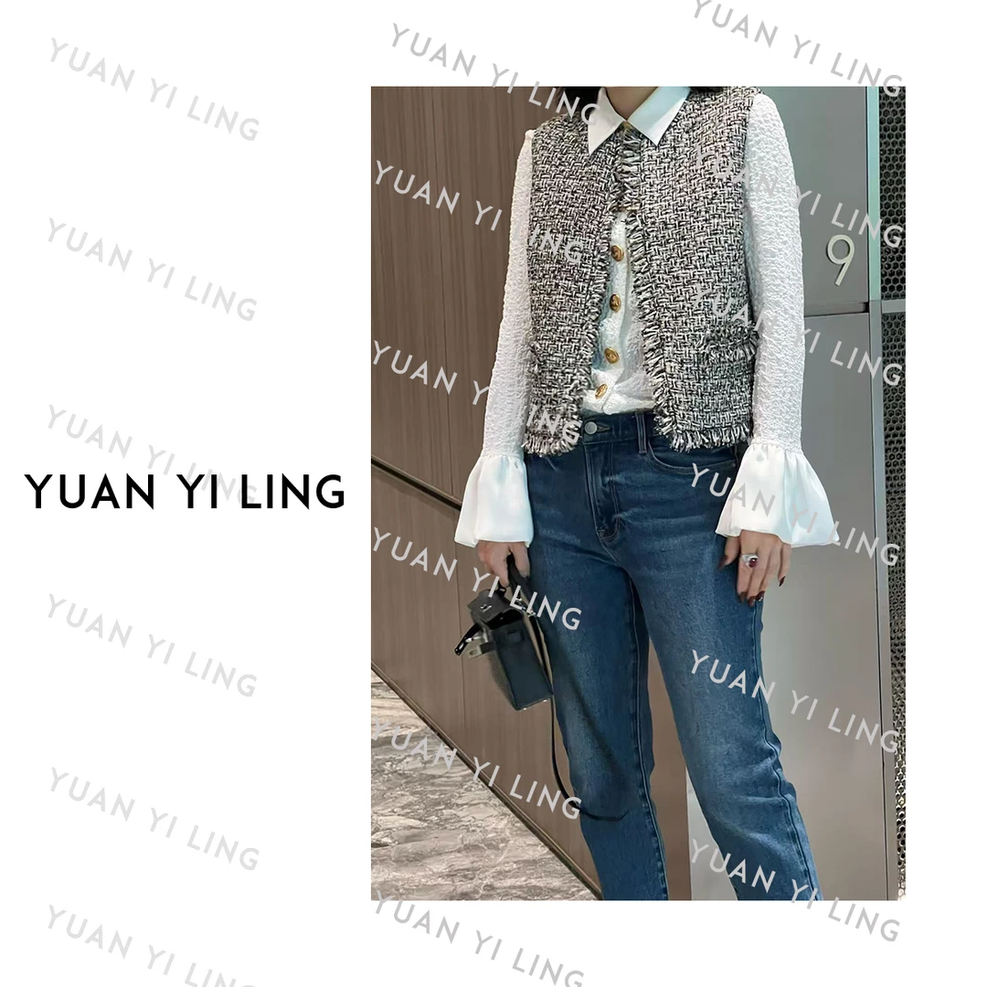 袁艺灵【缪斯】秋冬拼接流苏亮片粗花呢无袖马甲