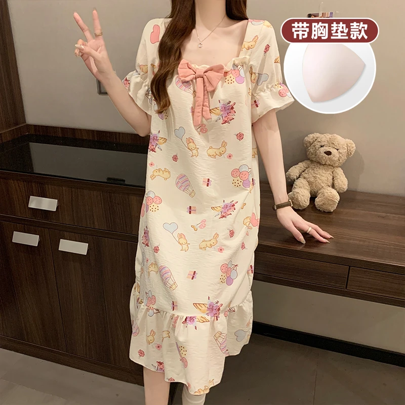 带胸垫睡裙女款短袖夏季卡通少女睡衣2025新款爆款宿舍学生家居服