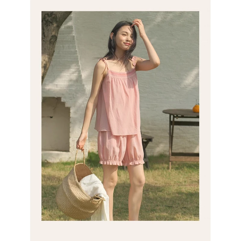《晴菲专属》251-197朵朵可可 凉吊带短裤家居服甜美风睡衣套装