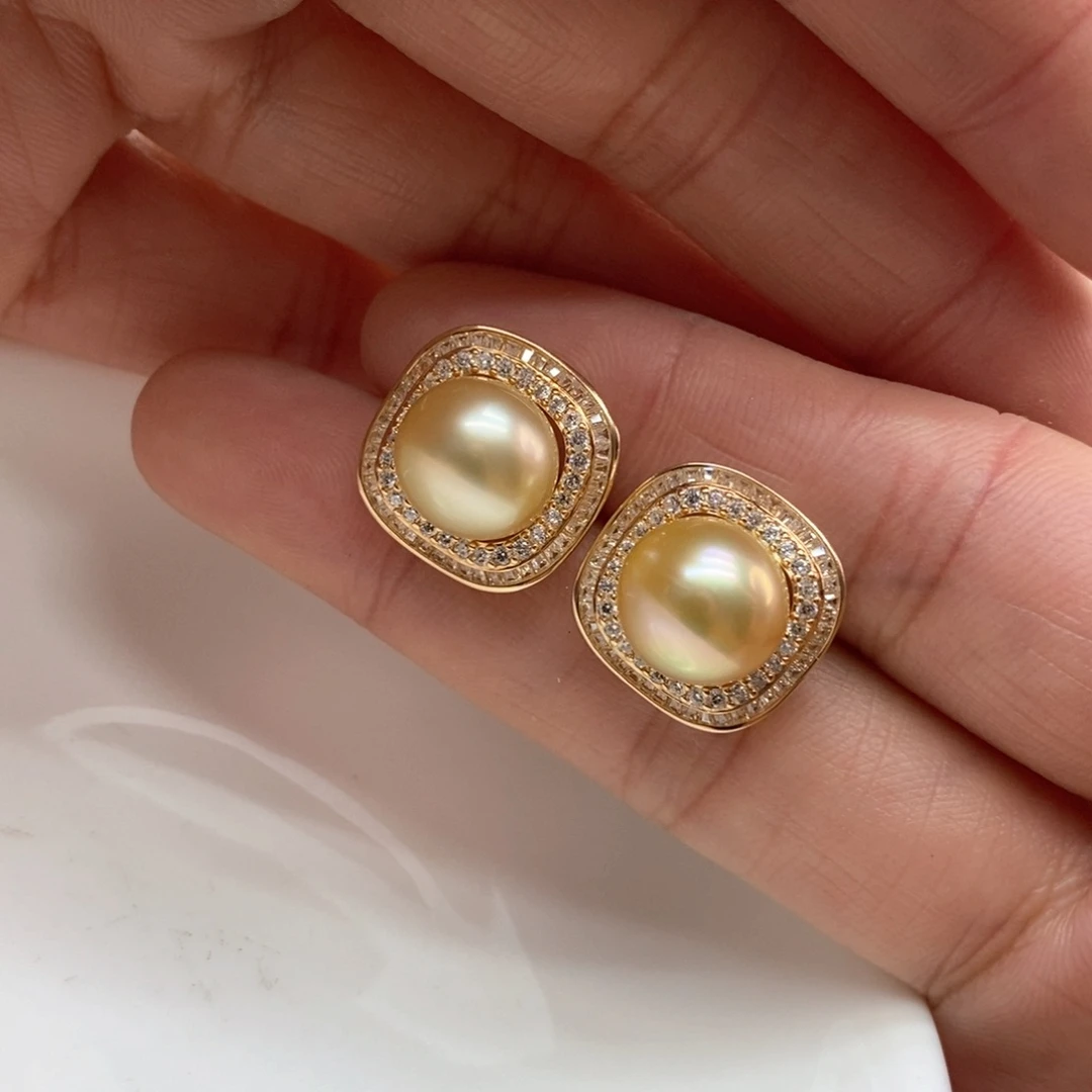 海水珍珠耳饰银S925镶嵌