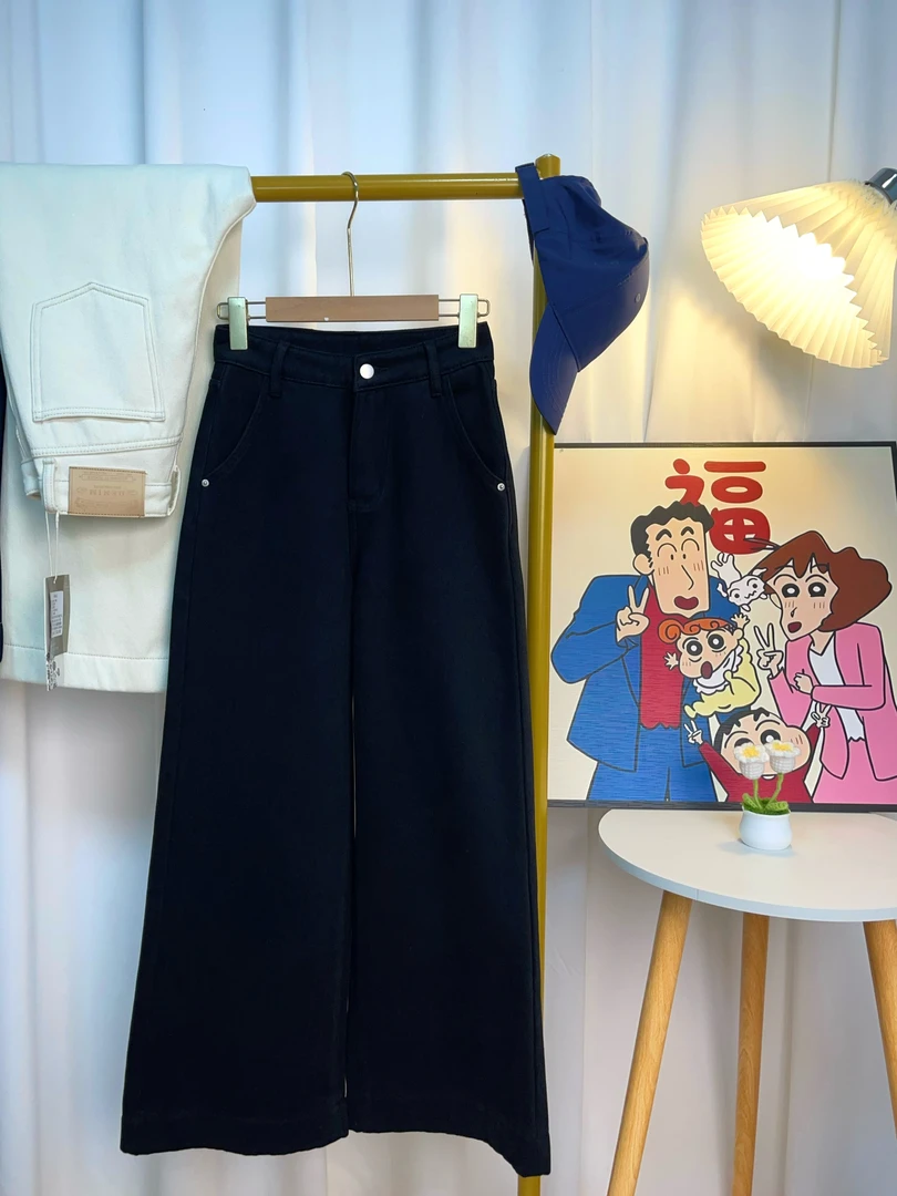 【青】黑色加绒奶奶裤百搭牛仔裤高腰休闲