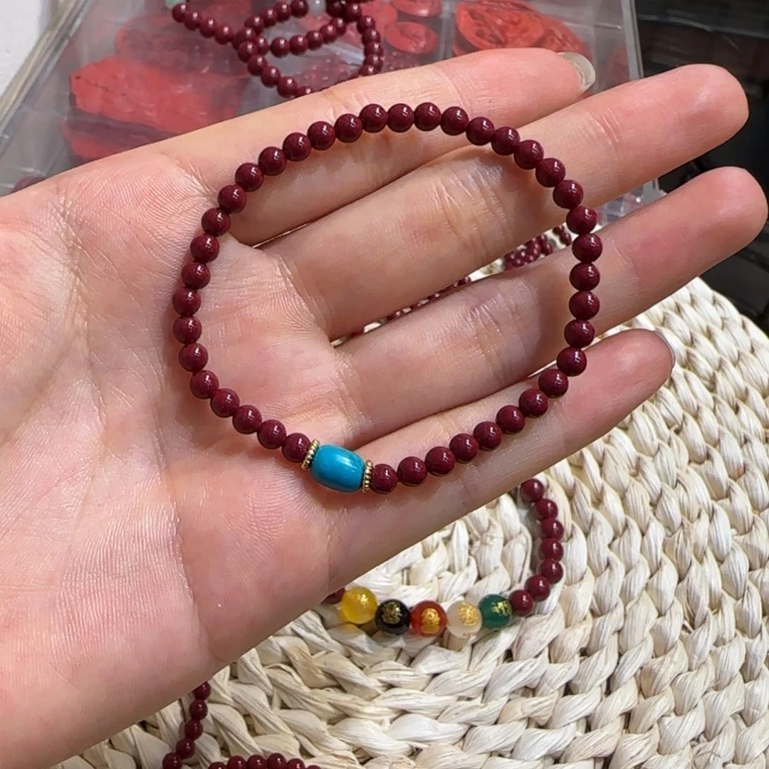 天然辰砂开**好朱砂卡4手串