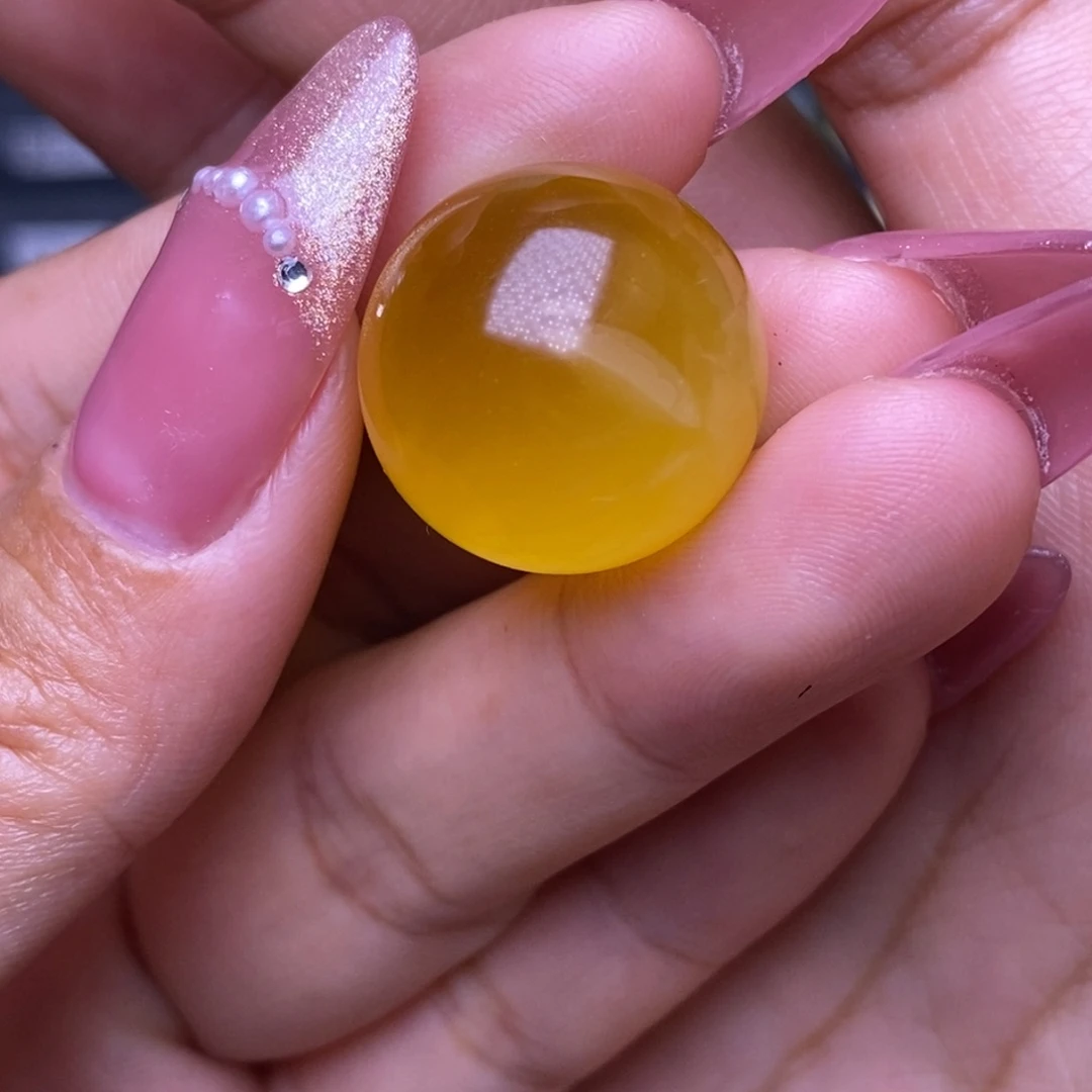 琥珀未镶嵌裸石蜜糖漂花圆珠19.5mm