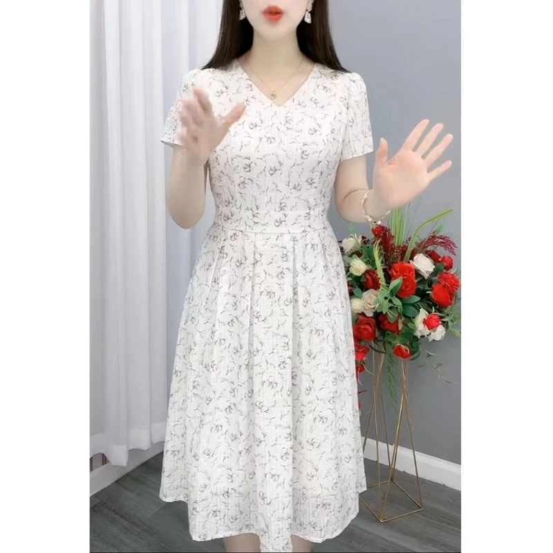 妈妈短袖雪纺连衣裙女夏季新款女装时尚高级裙子气质洋气女士长裙