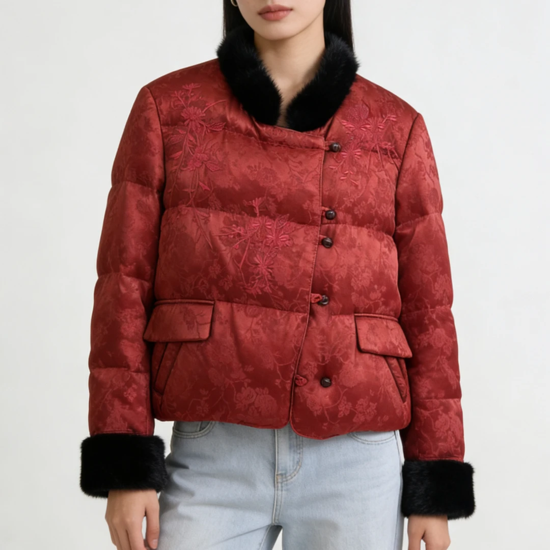 拜年服DY3333樱美嘉白鹅绒服羽绒新中式秋冬新款水貂毛领外套女