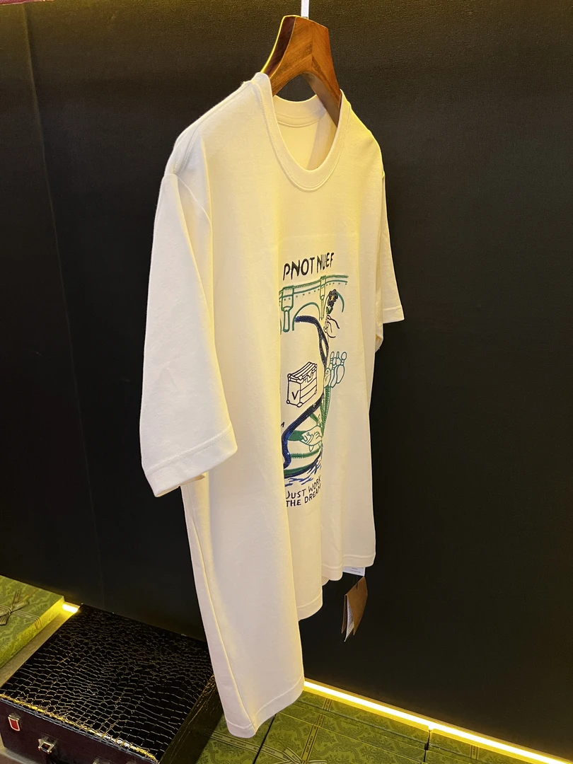 T台LU大牌高级潮牌落肩手工亮片杏色时尚百搭纯棉T恤