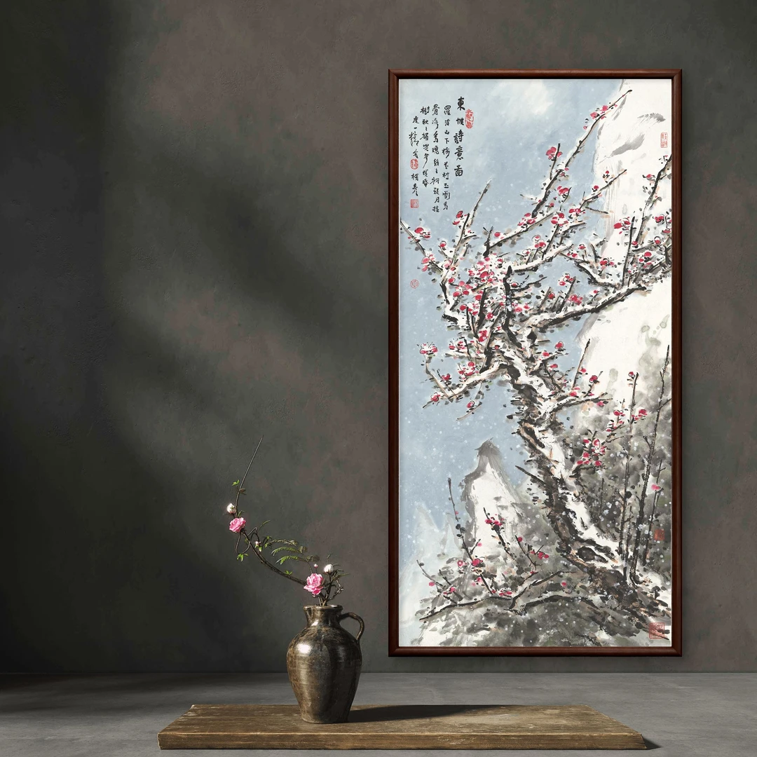 9068-55*110东坡诗意图中式装饰画木框玄关书房茶室客厅挂画