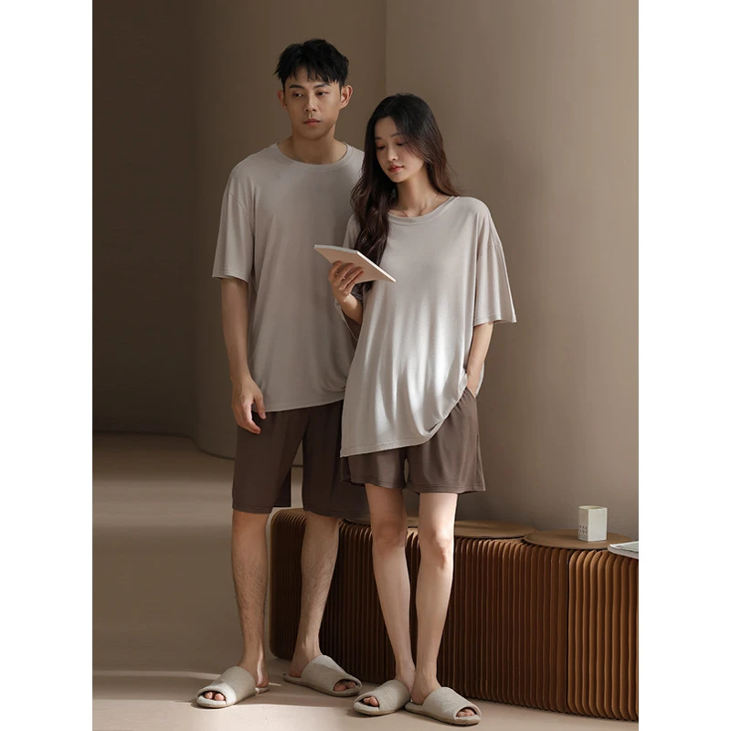 现货+运费险莫代尔情侣睡衣夏季薄款短袖宽松男女同款家居服套装