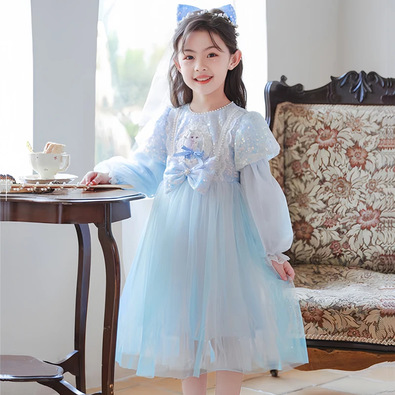 3-10岁女童爱莎公主裙春秋款艾莎连衣裙冰雪奇缘蓬蓬4岁女孩裙子