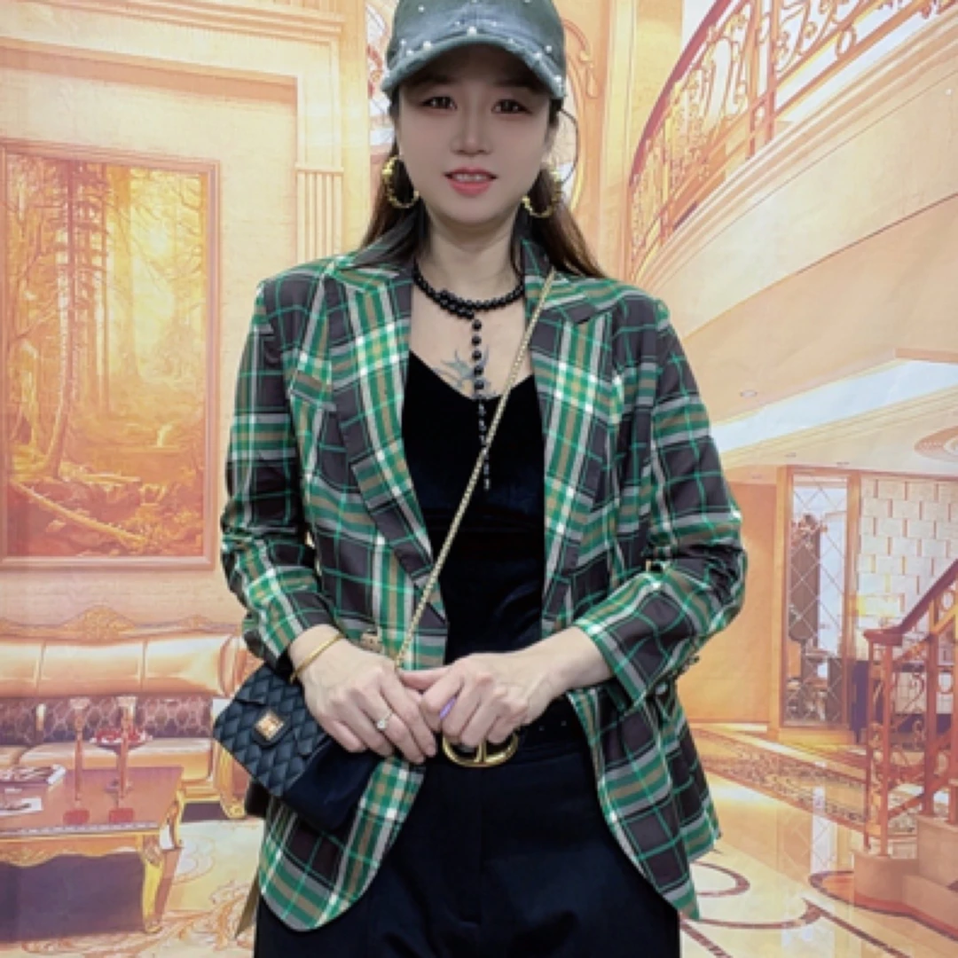 226160新款格子大码西装女春秋显瘦休闲西服外套