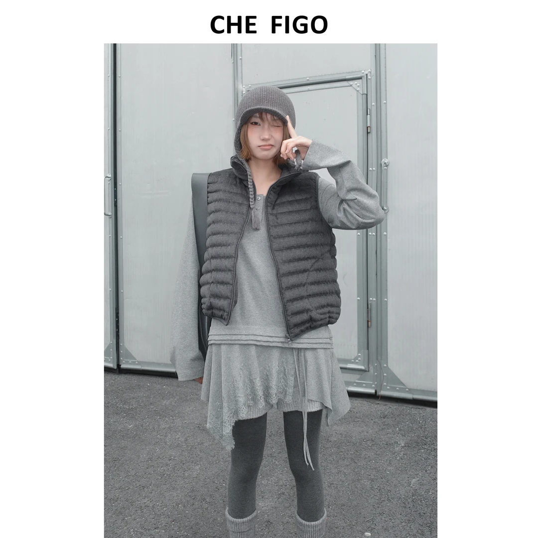 CHEFIGO白鹅绒半高领排骨羽绒马甲