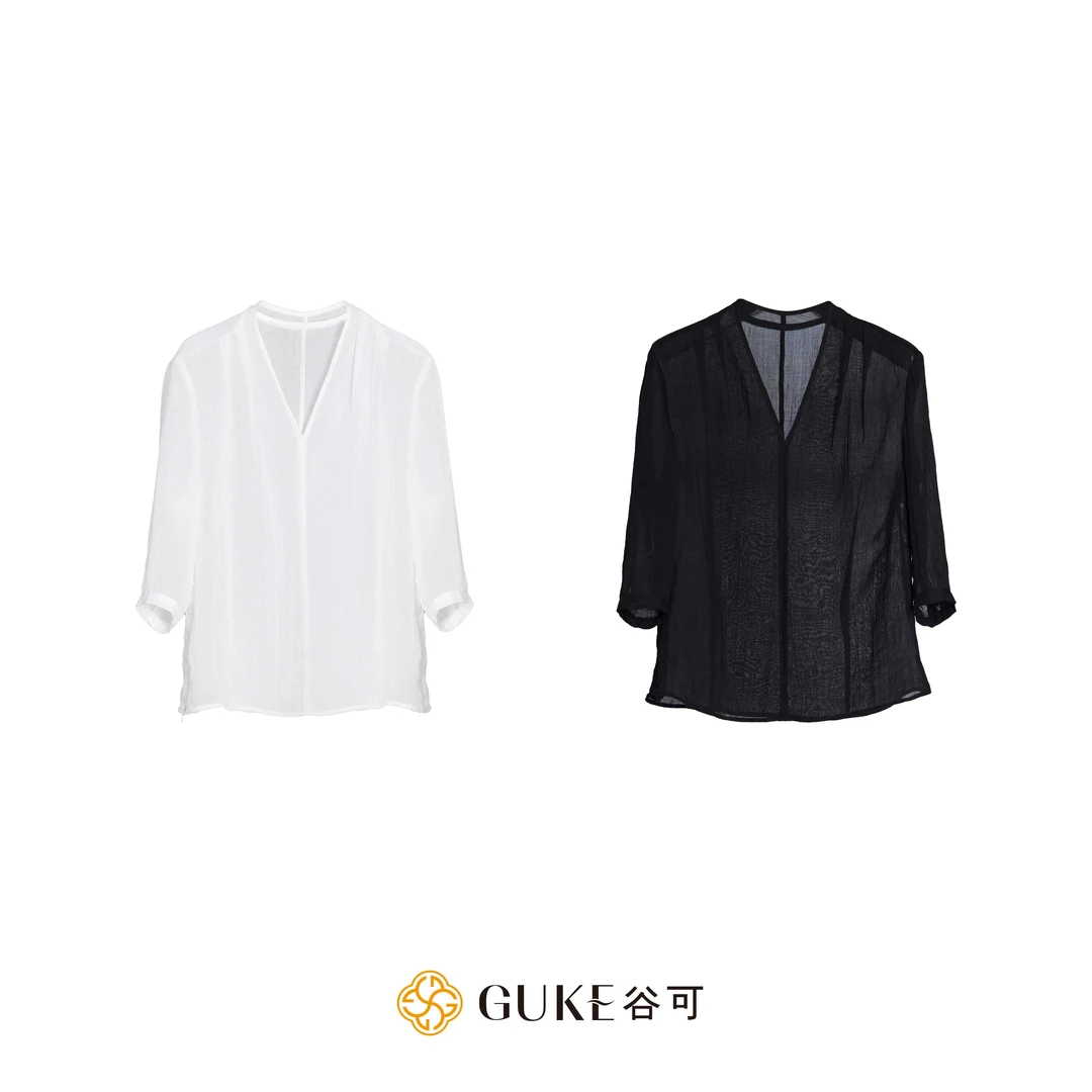 GKE/谷可C5165系带苎麻衬衫女2025新款夏季法式小衫