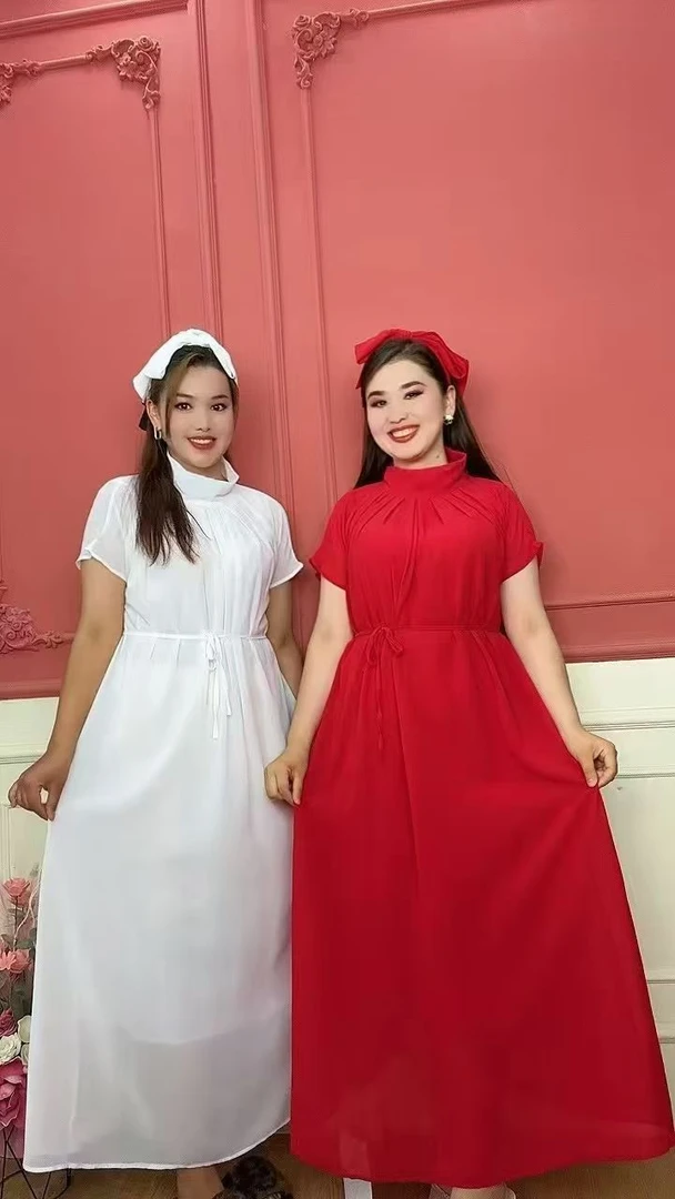 夏季新款纯色宽松显瘦短袖气质长裙连衣裙