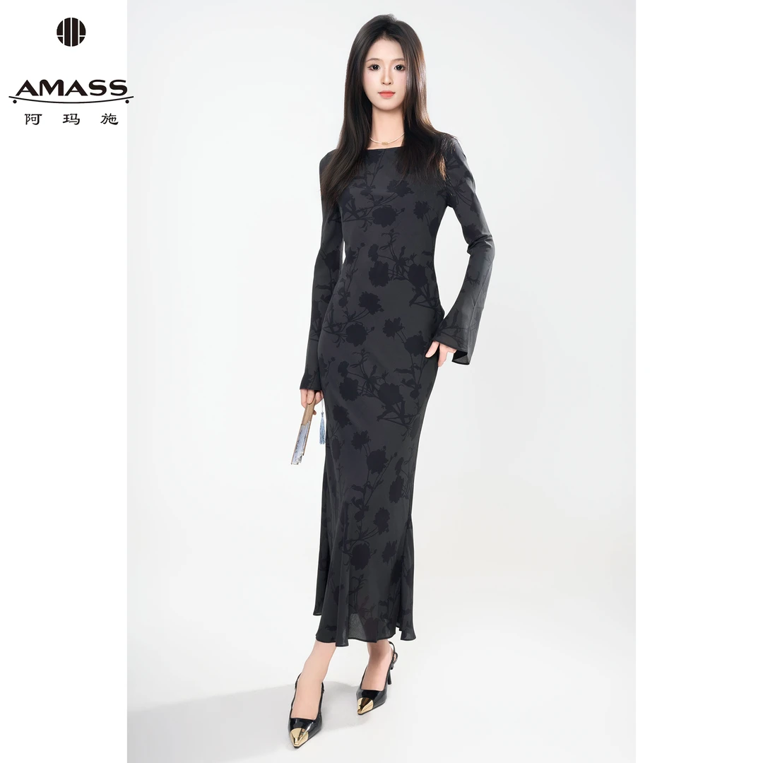 AMASS/阿玛施春夏新款时尚轻奢气质复古新中式修身连衣裙女550034
