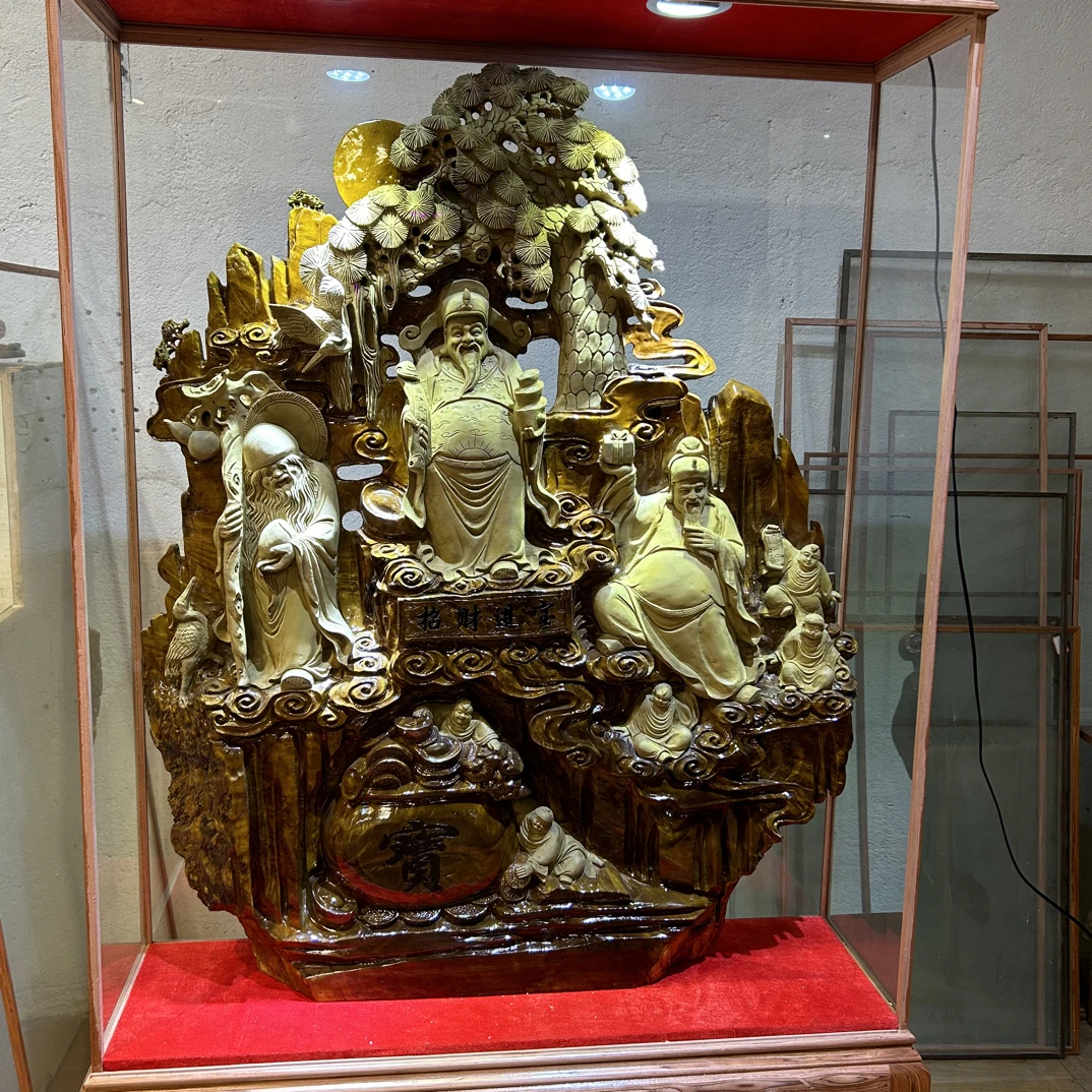 金丝楠落地木雕工艺品摆件大厅公司玄关摆件福禄寿工艺品装饰摆件