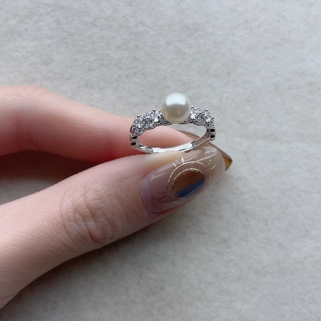 银S925镶嵌戒指33海水珍珠