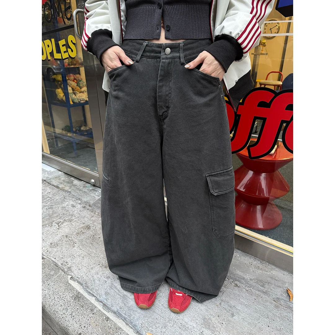 NEW 10.29 杨九七 洗水复古工装牛仔裤女宽松阔腿休闲长裤73014