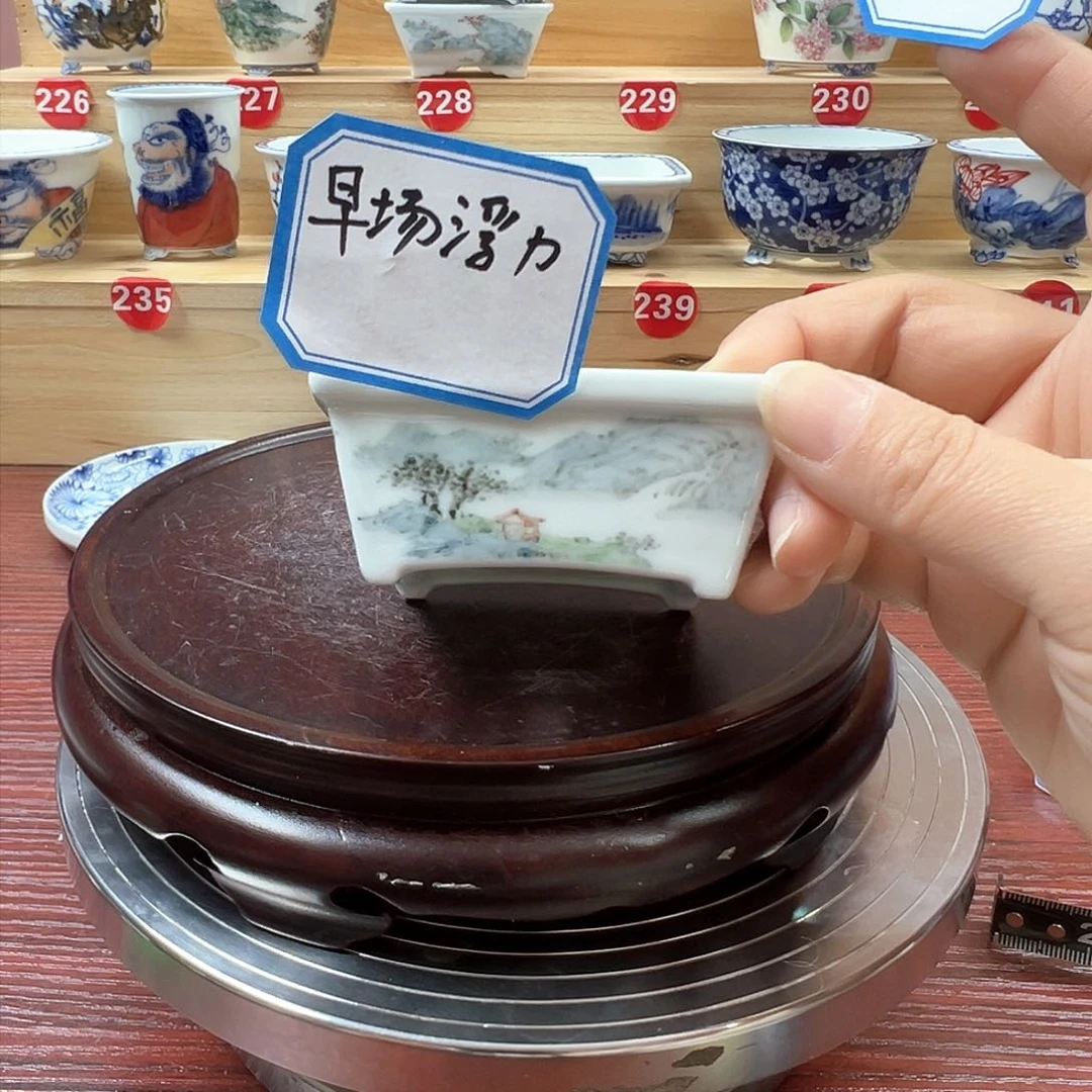 白泥花盆手绘陶瓷花盆手工内口6.5×5.3