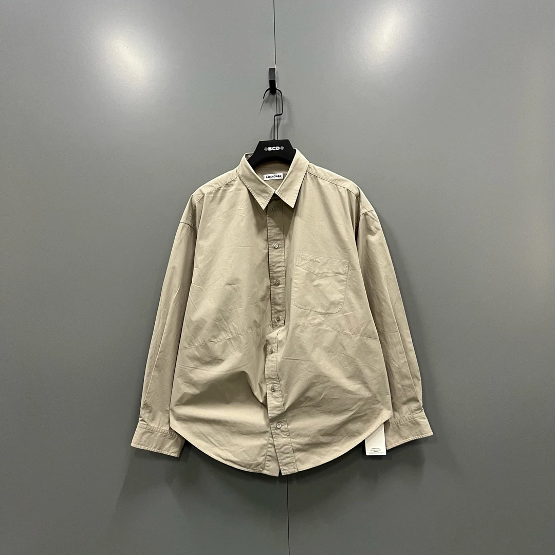 95新 Balenciaga/巴黎世家 (ll) 纯色刺绣logo长袖衬衫 38码