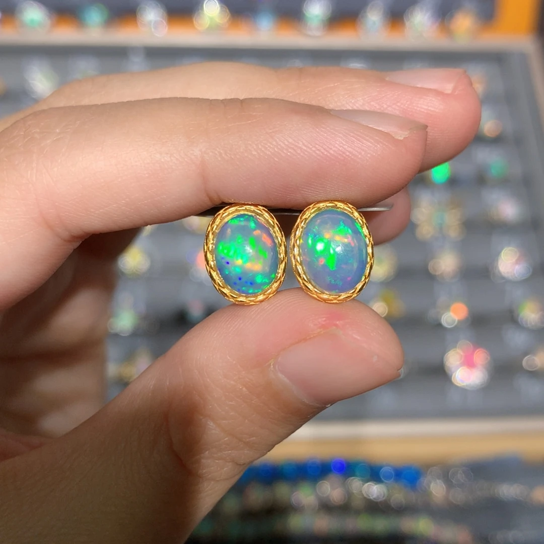 银S925镶嵌欧泊欧泊耳饰y