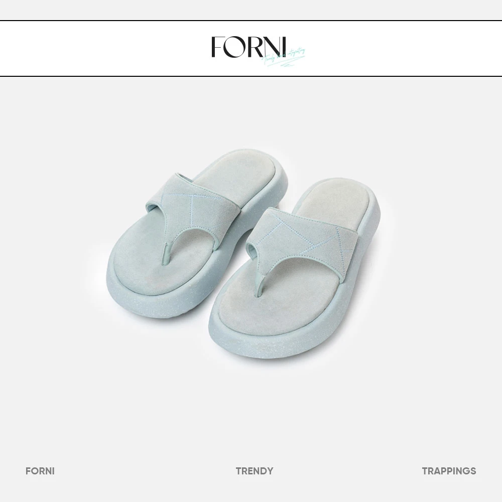 FORNI 人字拖爱好者 磨砂头层牛皮松糕厚底人字拖夏季潮流