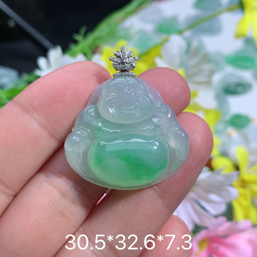 缅甸天然翡翠A货冰种飘阳绿佛公秋百搭精致上等翡翠珠宝玉石礼物