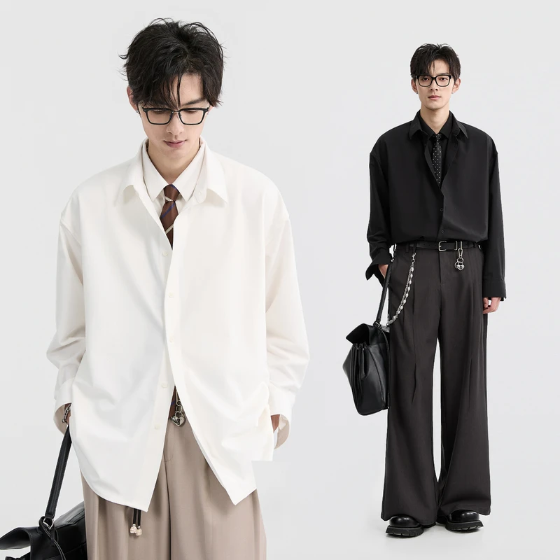 [双层领设计师款]BJZE春季宽松假两件百搭休闲长袖衬衫男X511021