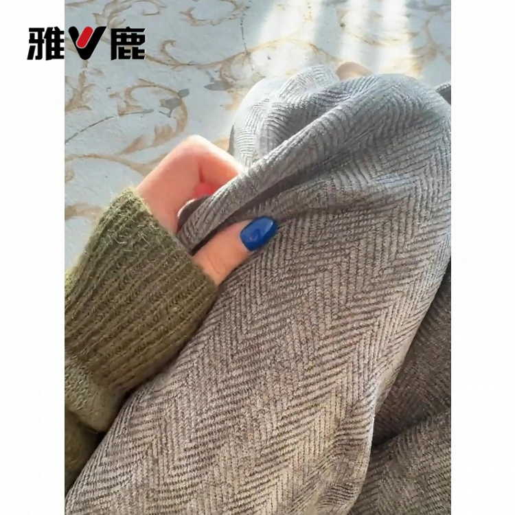 雅鹿松紧腰百搭浅灰绿色休闲裤2025年秋冬新款雪尼尔百搭阔腿长裤