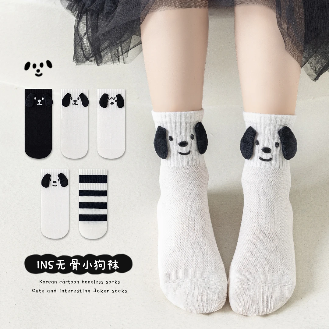 春夏季新款男女童薄棉网眼袜可爱小狗耳朵韩系宝宝潮袜中大童棉袜