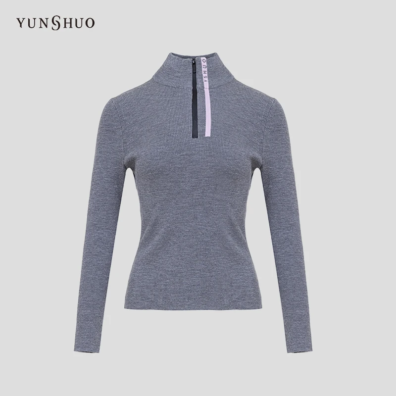 YUNSHUO 秋冬新款针织上衣女修身高领套头毛衫739419