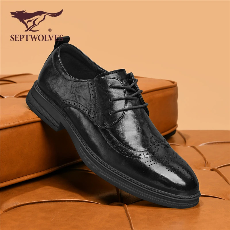 七匹狼秋季新款2025真皮增高透气男士休闲皮鞋系带软底鞋子0006