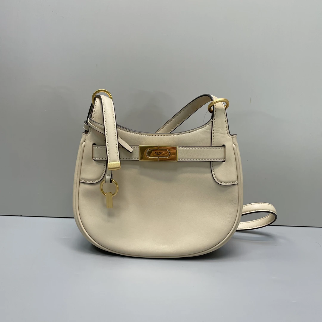 95新 TORY BURCH/汤丽柏琦 小林/lee白色马鞍包20*16*9cmB011414