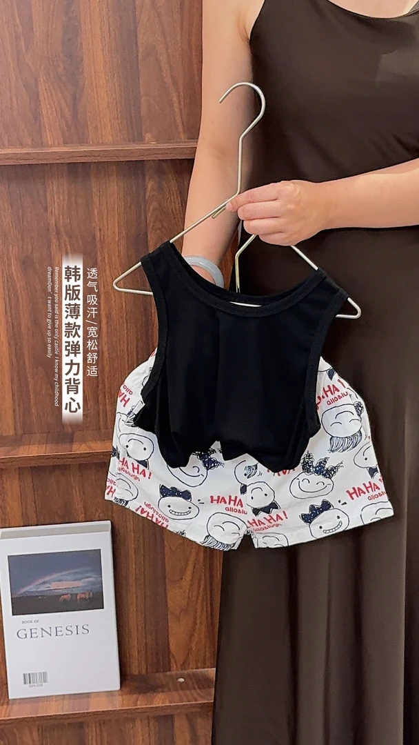 《主播力推》韩版男童女童圆领无袖T恤夏季儿童贴标背心潮25XL1357