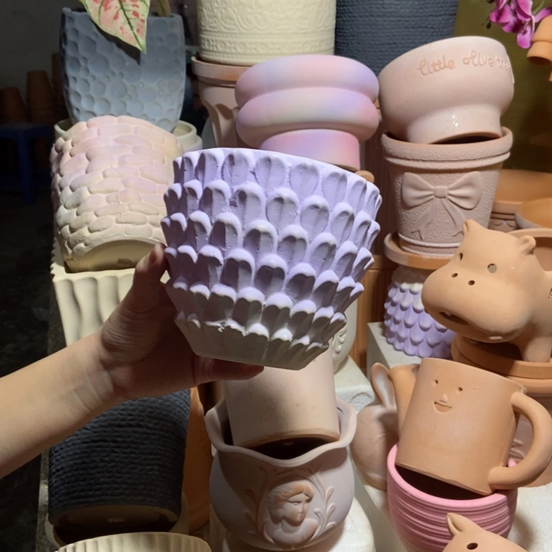 14×13紫色重花瓣 粗陶1个