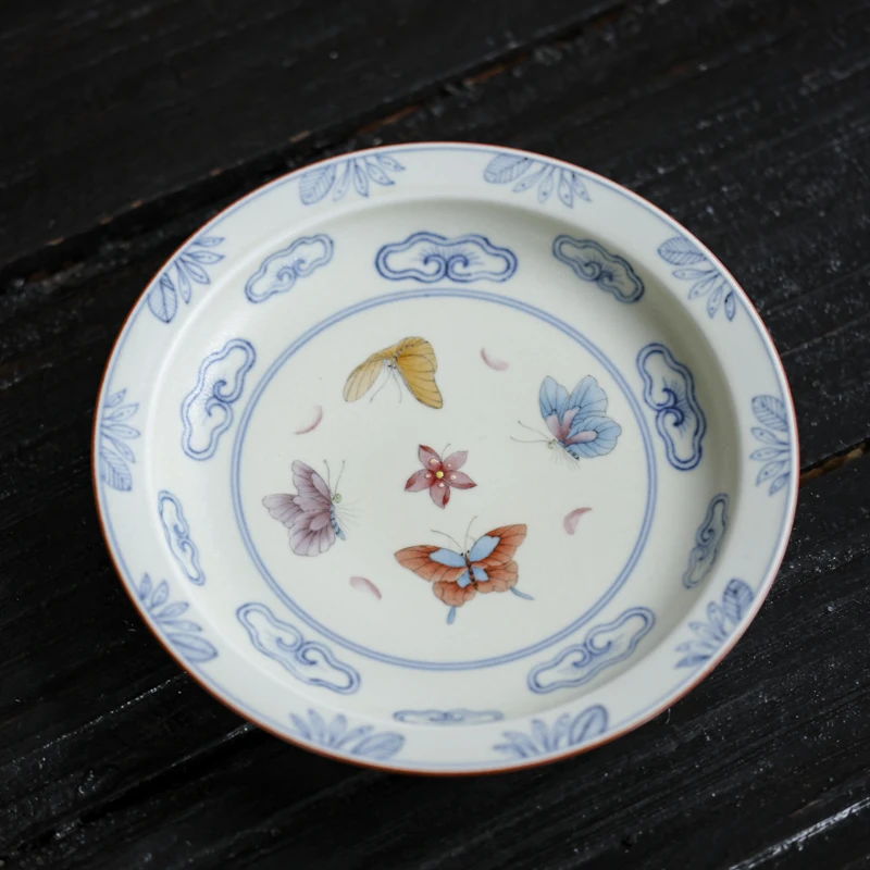 【纳兰】斗彩彩蝶壶承(高2.7直径15.8)（新墨冉0361）