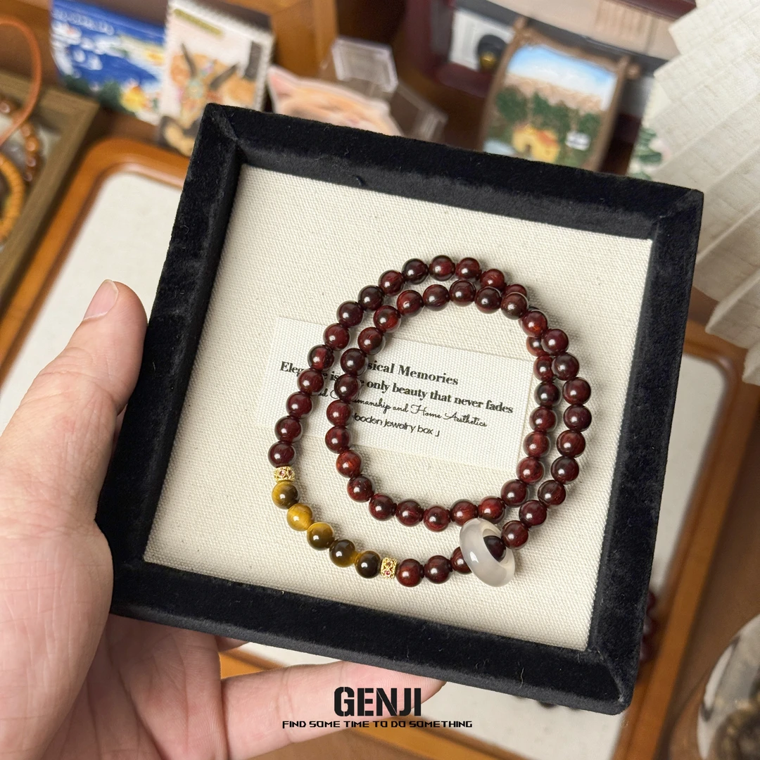 印度小叶紫檀手串双圈虎眼原创搭配手工手作天然跑环女生小众显白