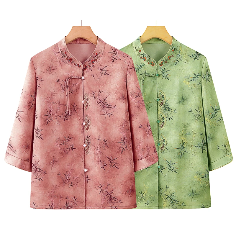 老太太春夏唐装衬衫新中式七分袖老人衣服中老年人衬衣女妈妈夏季