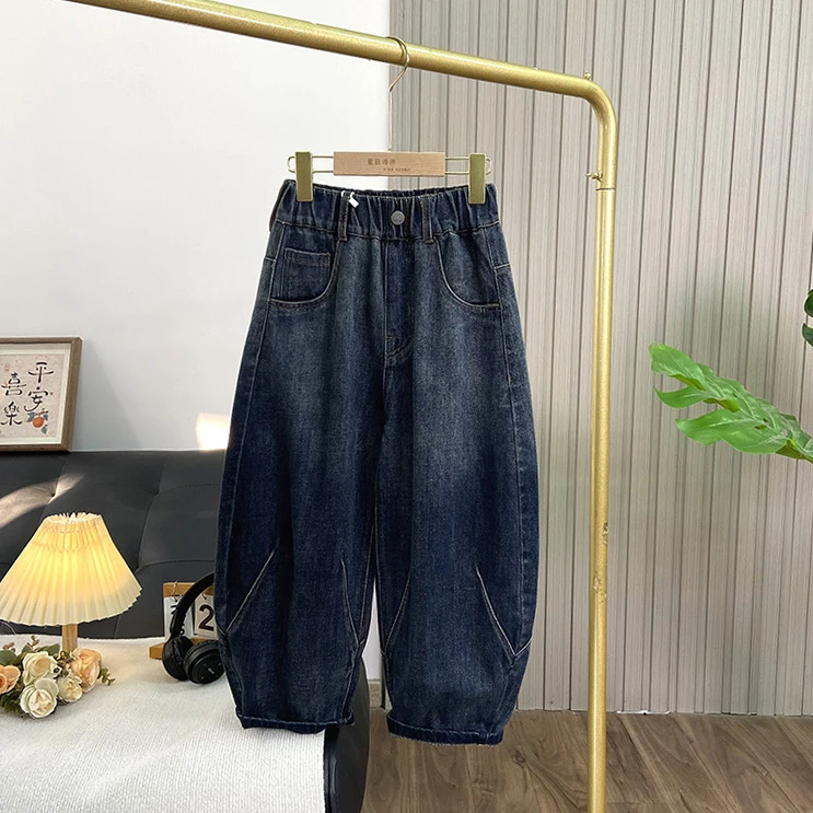 佑妈家童装 男女童中大童帅气潮款牛仔裤儿童水洗长裤弯刀裤