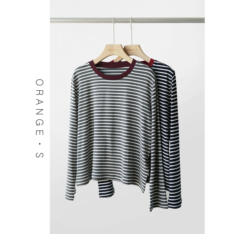 【海盐奥利奥】莱赛尔+羊毛组合面料!软糯亲肤条纹撞色圆领打底女