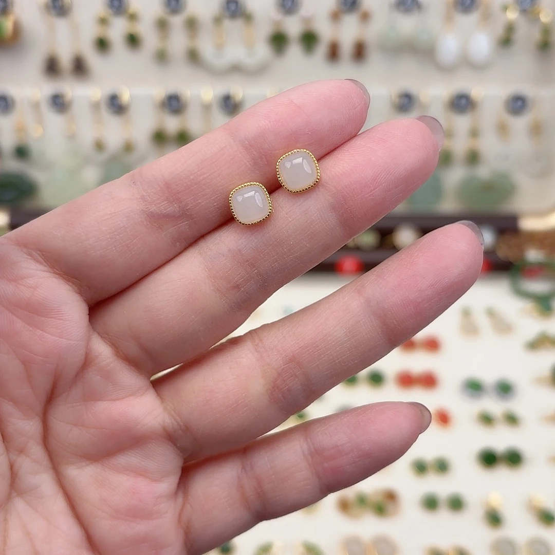 银S925镶嵌和田玉耳饰