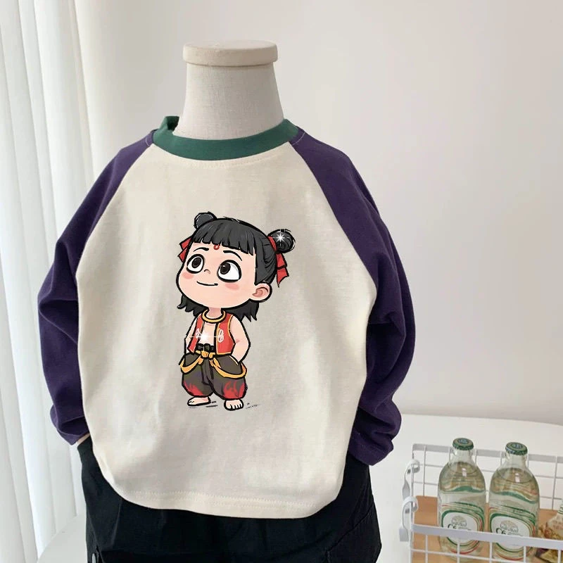 哪吒t恤儿童长袖哪吒新款纯棉长袖T恤宝宝打底儿童春秋季卡通衣服